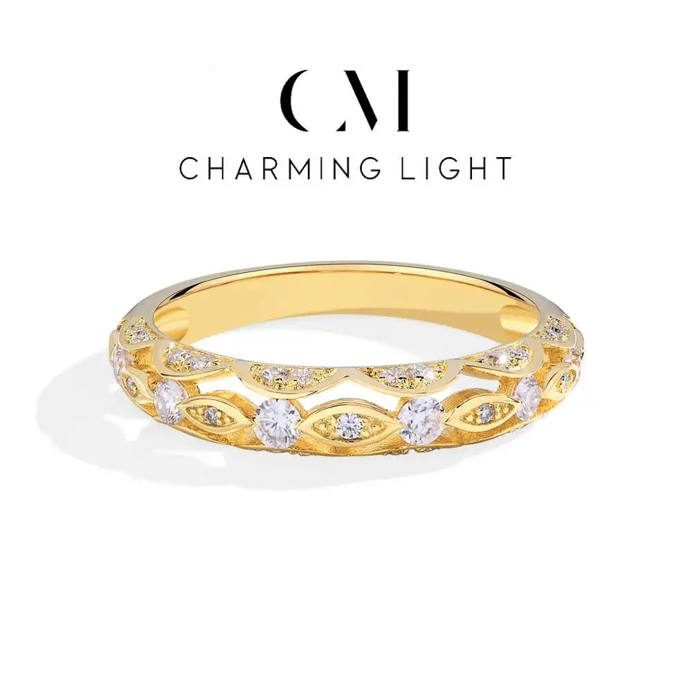 CHARMING Vintage Moissanite Diamond Ring for Women D VVS1 Color Hollow Band 925 Sterling Silver Stackable Wedding Jewelry Gifts