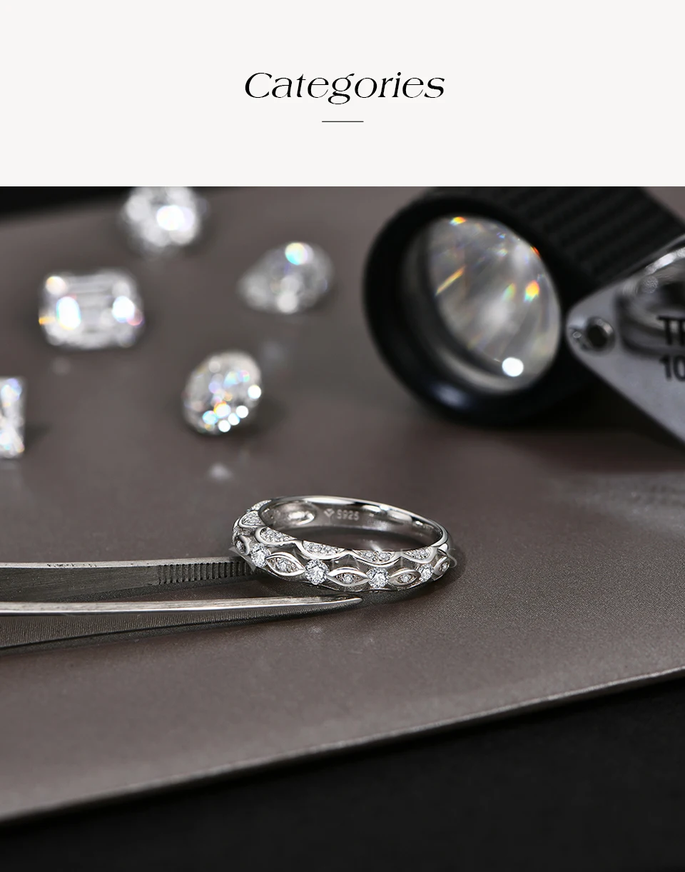 CHARMING Vintage Moissanite Diamond Ring for Women D VVS1 Color Hollow Band 925 Sterling Silver Stackable Wedding Jewelry Gifts