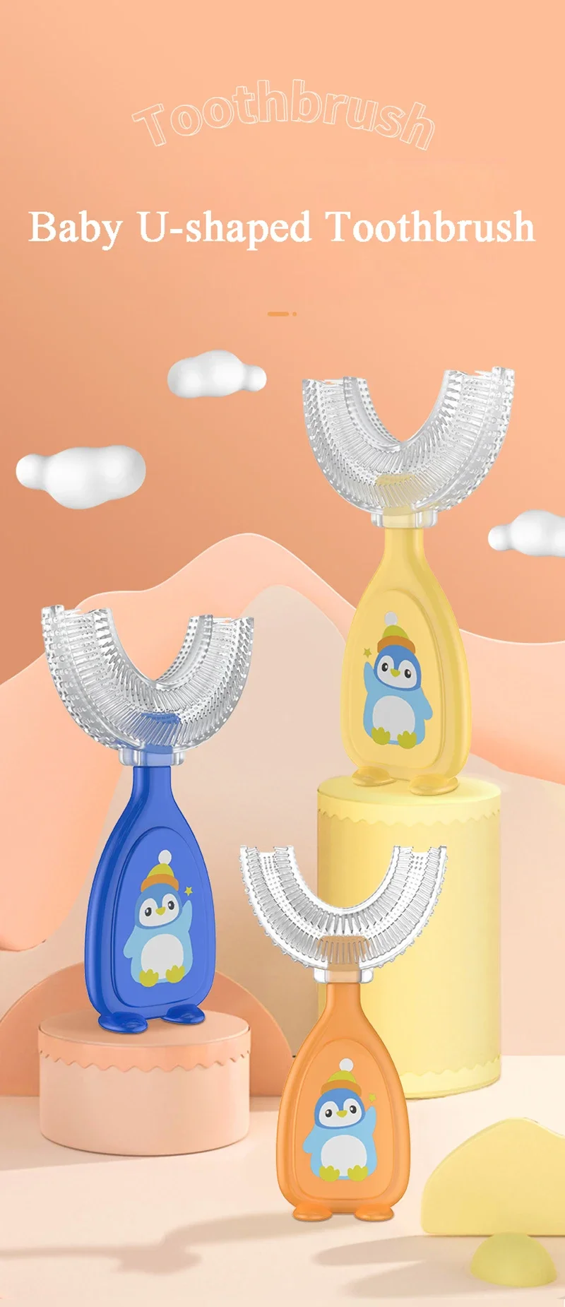 Kids Brush 360 Degree U-shaped Children's Toothbrush Health Soft Silicone Teeth Oral Care Cleaning Waterproof Teeth Whitening