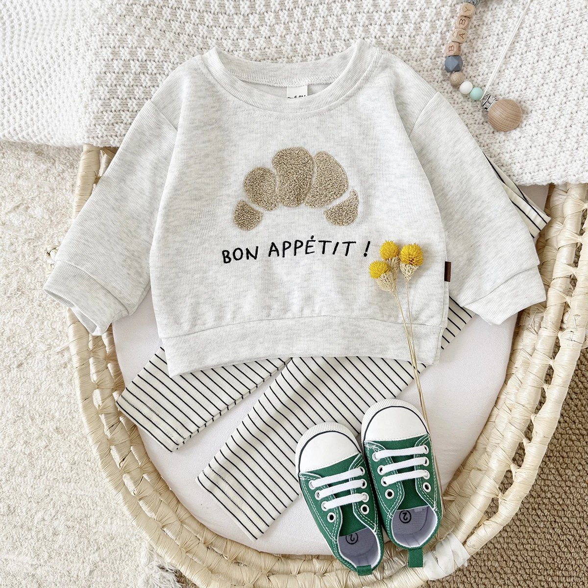 Ins Newborn Clothes Boys Girls Sets Spring 2Pcs Cartoon Embroidery Long Sleeve Top+Pants Cotton Autumn Tracksuit Toddler Outfit