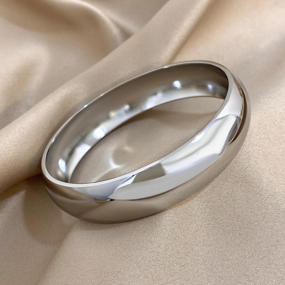 Big Glossy Wide Bracelet Bangle Hypoallergenic 18K Gold Plated Bracelets for Women Stainless Steel Cuff Jewelry Accessories