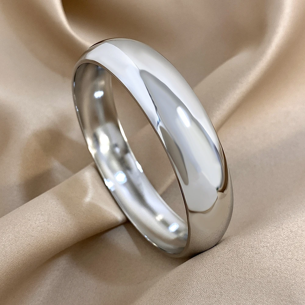 Big Glossy Wide Bracelet Bangle Hypoallergenic 18K Gold Plated Bracelets for Women Stainless Steel Cuff Jewelry Accessories