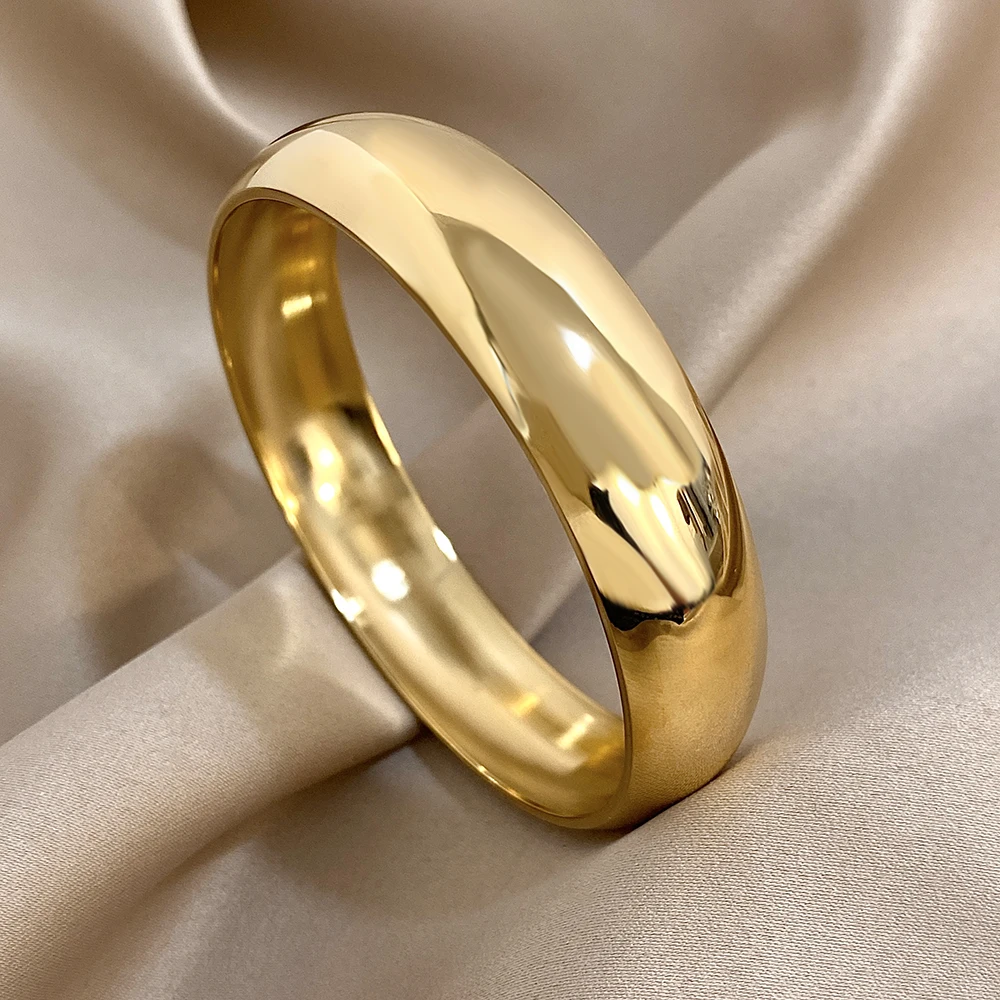 Big Glossy Wide Bracelet Bangle Hypoallergenic 18K Gold Plated Bracelets for Women Stainless Steel Cuff Jewelry Accessories