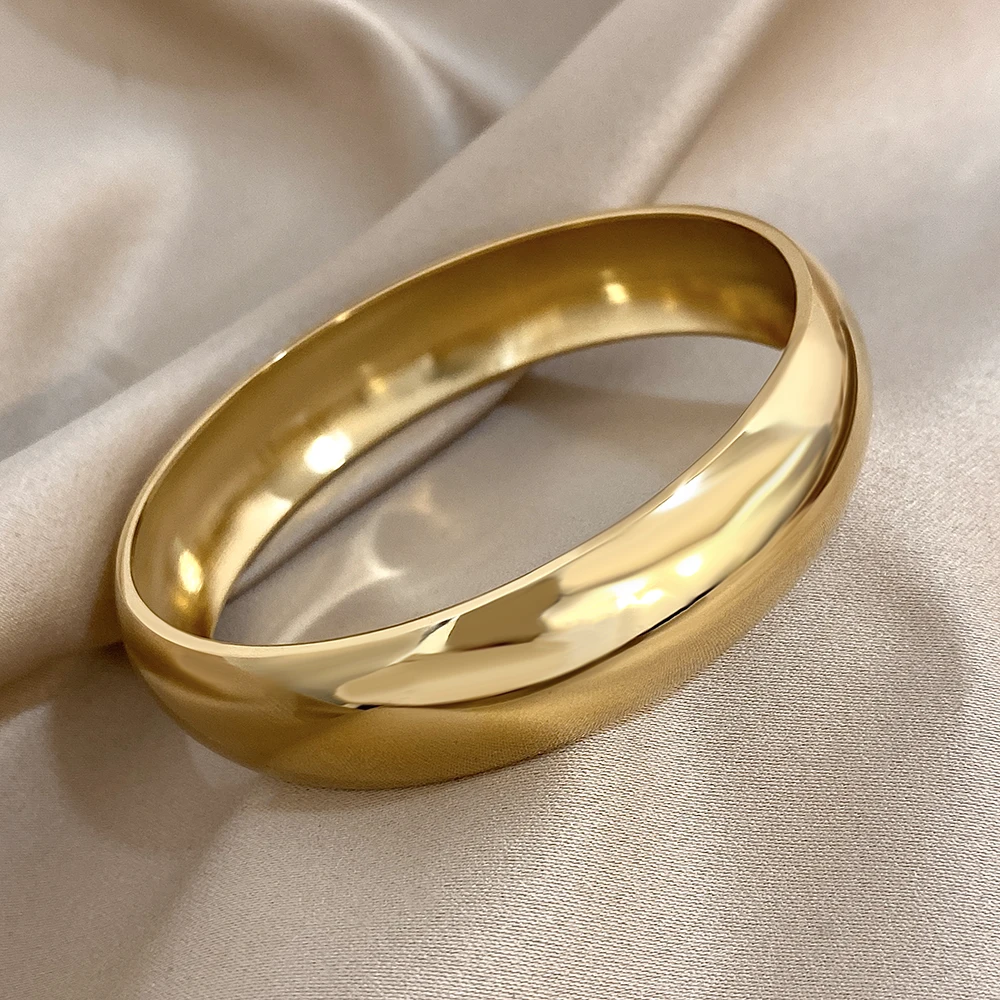 Big Glossy Wide Bracelet Bangle Hypoallergenic 18K Gold Plated Bracelets for Women Stainless Steel Cuff Jewelry Accessories