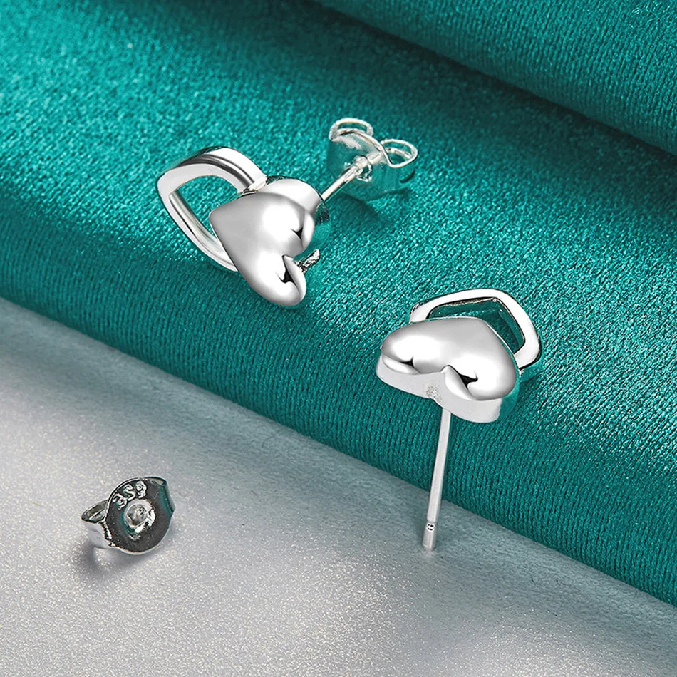 URMYLADY 925 Sterling Silver Love Heart Stud Earrings For Women Fashion Wedding Engagement Party Jewelry