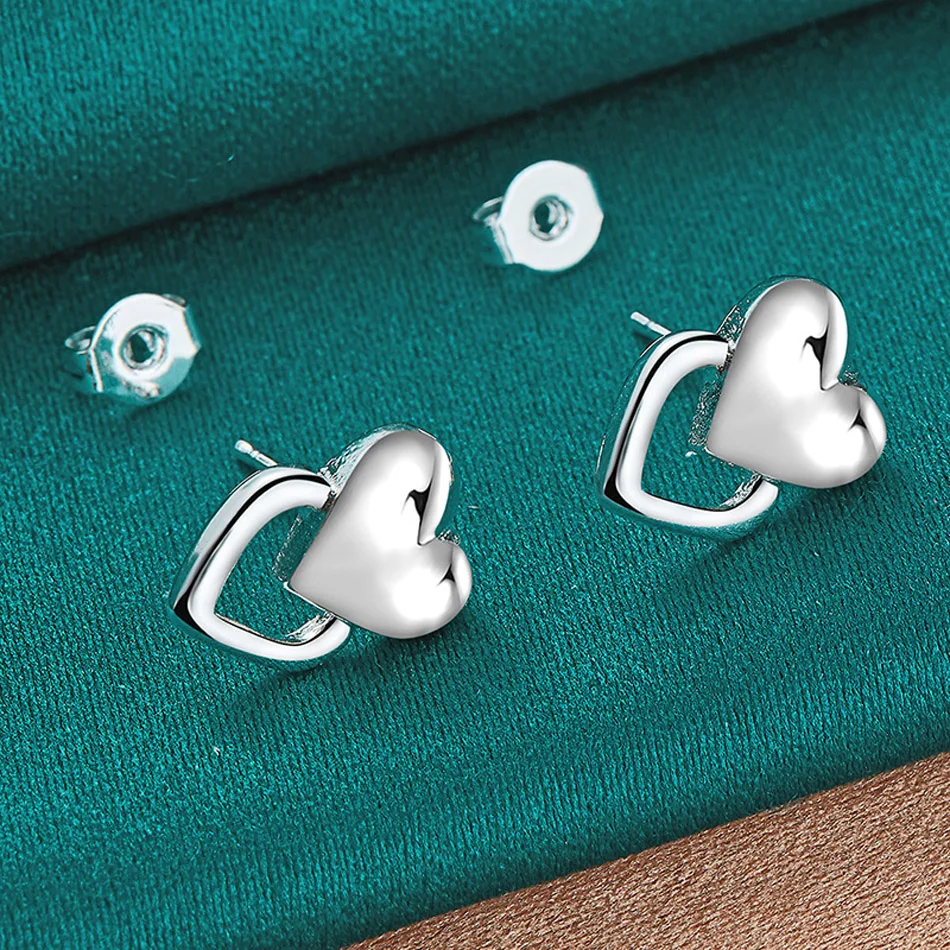 URMYLADY 925 Sterling Silver Love Heart Stud Earrings For Women Fashion Wedding Engagement Party Jewelry