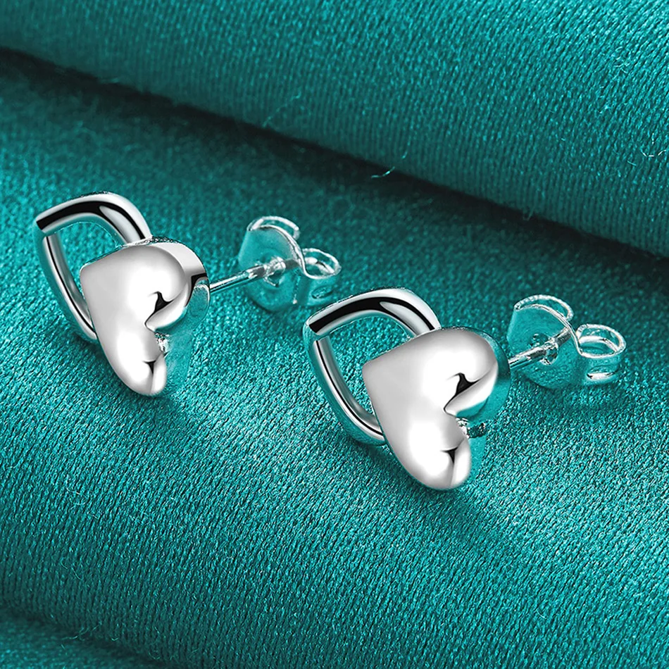 URMYLADY 925 Sterling Silver Love Heart Stud Earrings For Women Fashion Wedding Engagement Party Jewelry