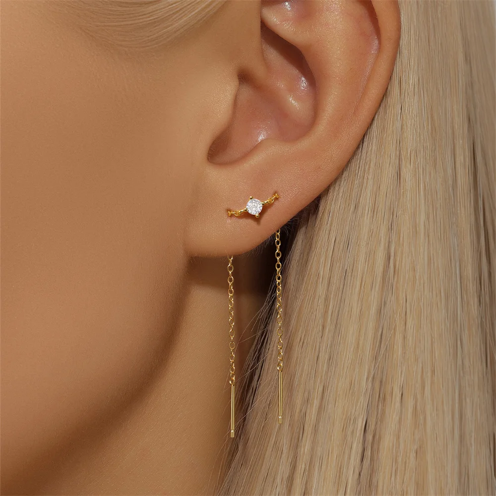 ROXI 925 Sterling Silver 1Pair Tassel Chain line design Piercing Stud Earrings For Women specific Party Earrings Jewelry