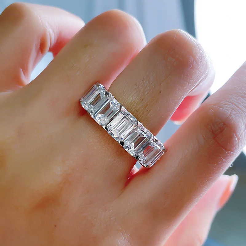 Drop Shipping High Quality Luxury Jewelry 925 Sterling Silver Princess Cut Moissanite Diamond Women Wedding Band Ring Gift
