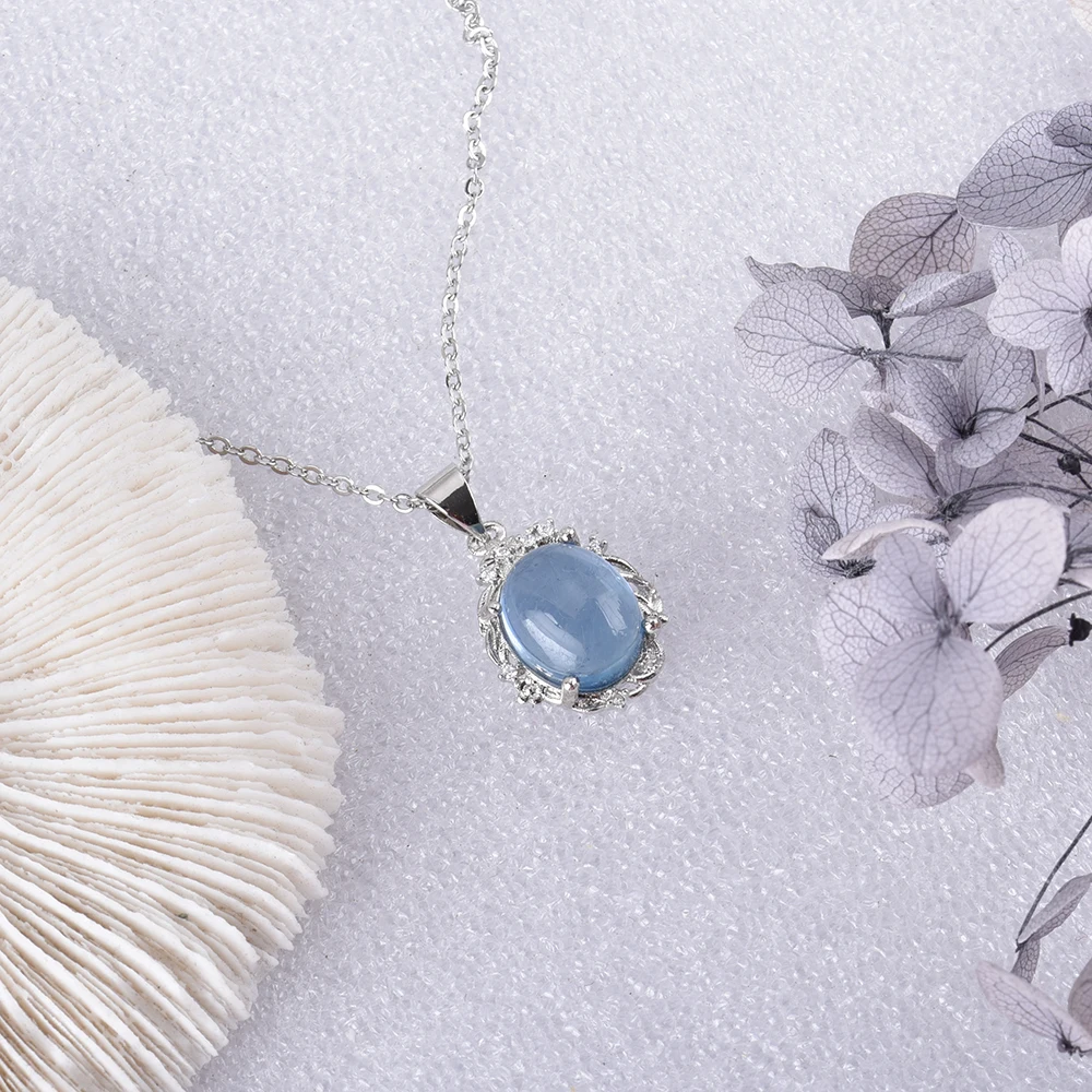 ITSMOS Natural Aquamarine Branch Pendant Necklace Aquamarine Gemstone Plant Necklace for Women Girl Handmade Jewelry