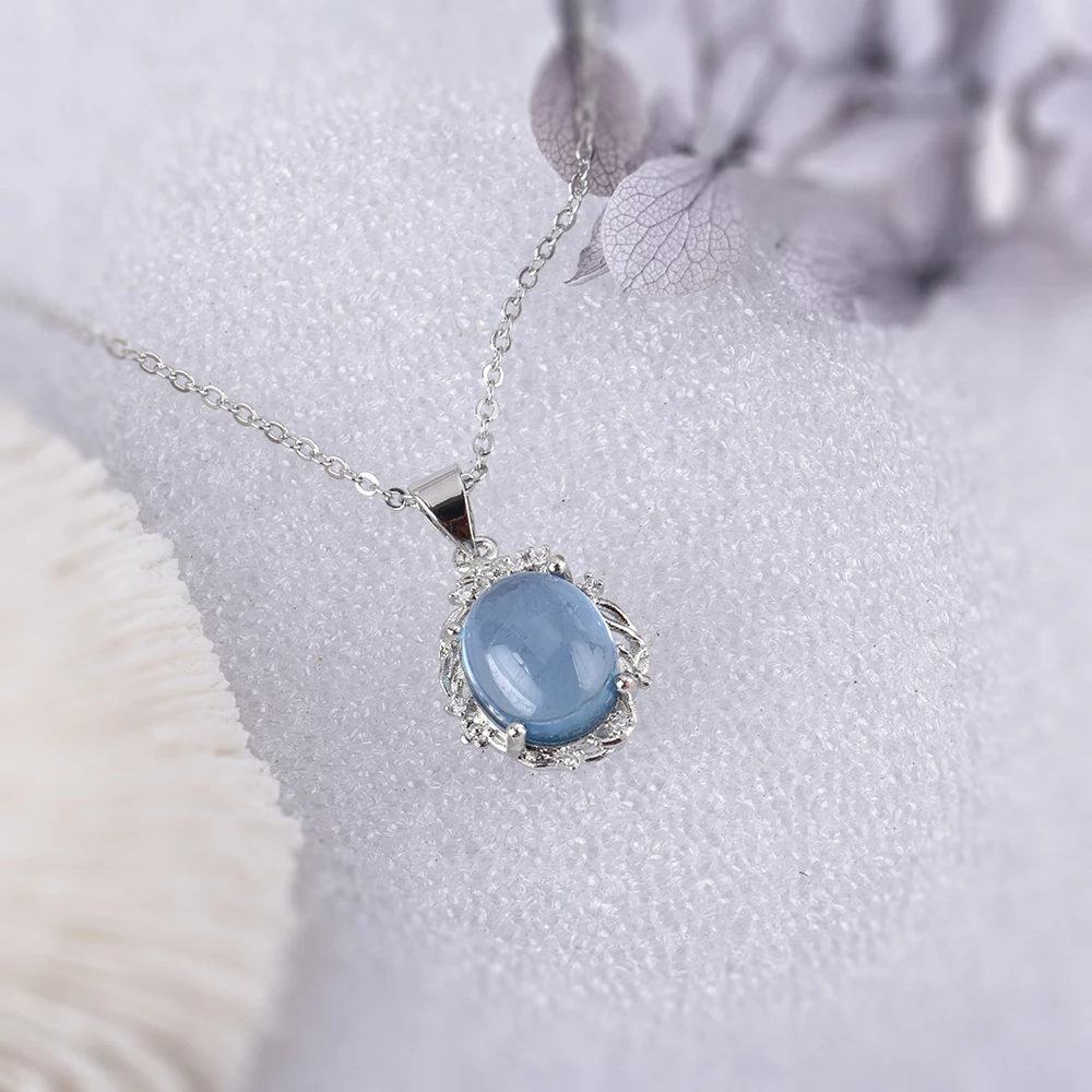 ITSMOS Natural Aquamarine Branch Pendant Necklace Aquamarine Gemstone Plant Necklace for Women Girl Handmade Jewelry