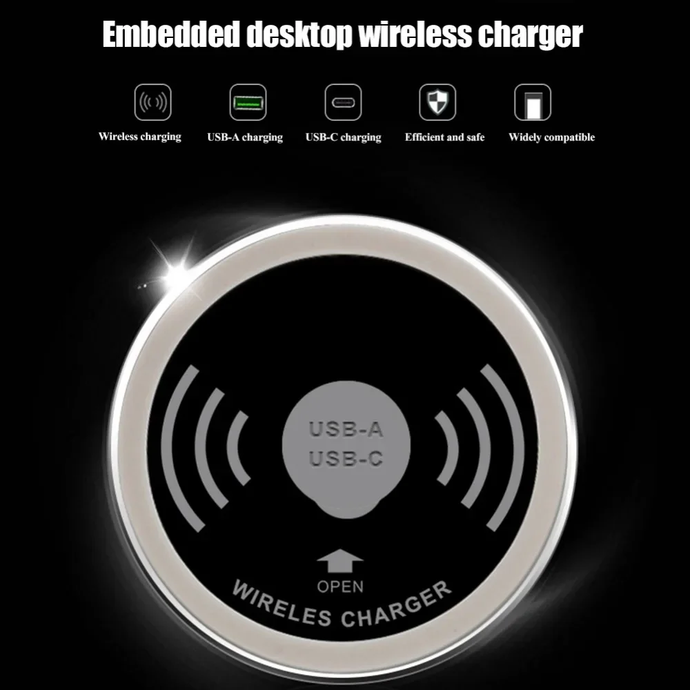 QI 3 in 1 Wireless Charger Buld in With Type-C USB Ports Quick Wireless Embedded Charger for iPhone 11 13 Airpods Xiaomi