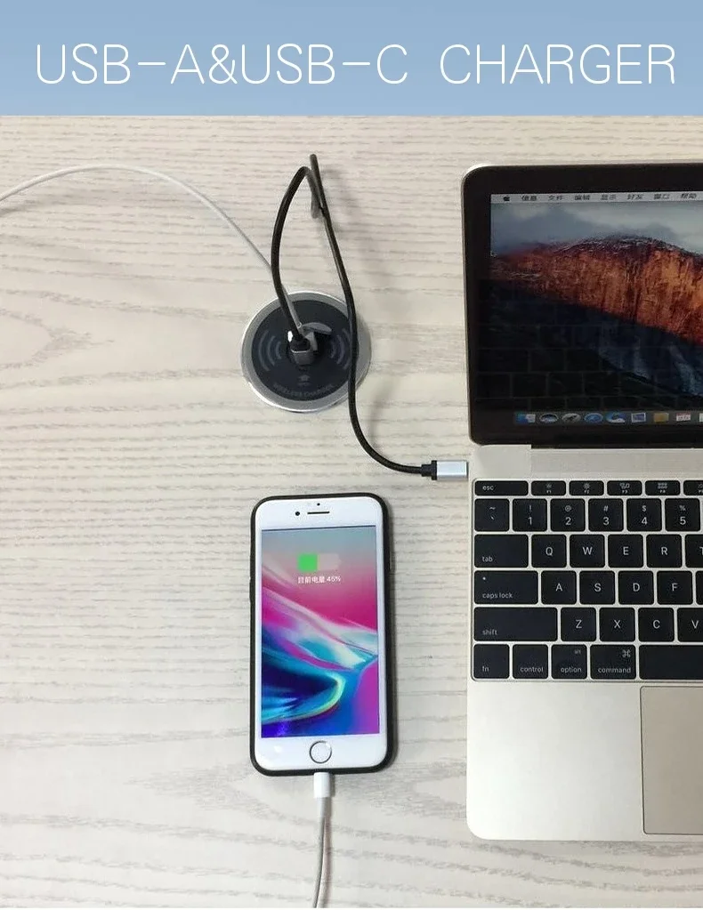 QI 3 in 1 Wireless Charger Buld in With Type-C USB Ports Quick Wireless Embedded Charger for iPhone 11 13 Airpods Xiaomi