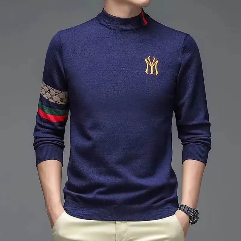 High end luxury designer brand embroidery sweater men's round neck knitted pullover autumn and winter fashion men's clothing
