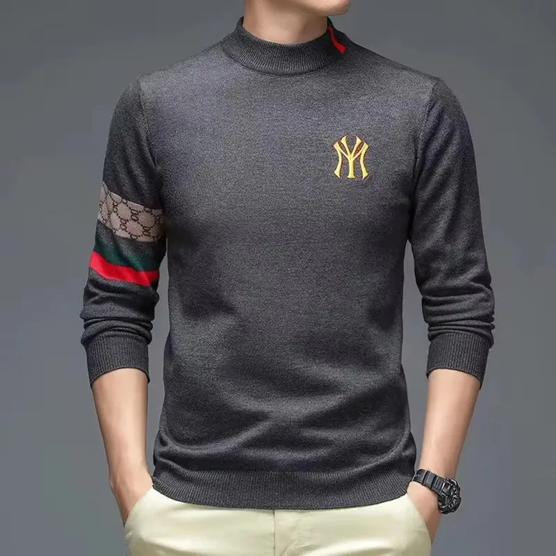 High end luxury designer brand embroidery sweater men's round neck knitted pullover autumn and winter fashion men's clothing