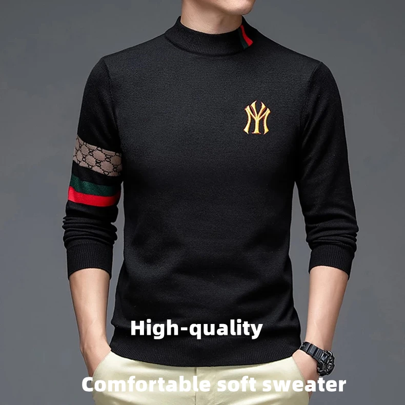 High end luxury designer brand embroidery sweater men's round neck knitted pullover autumn and winter fashion men's clothing