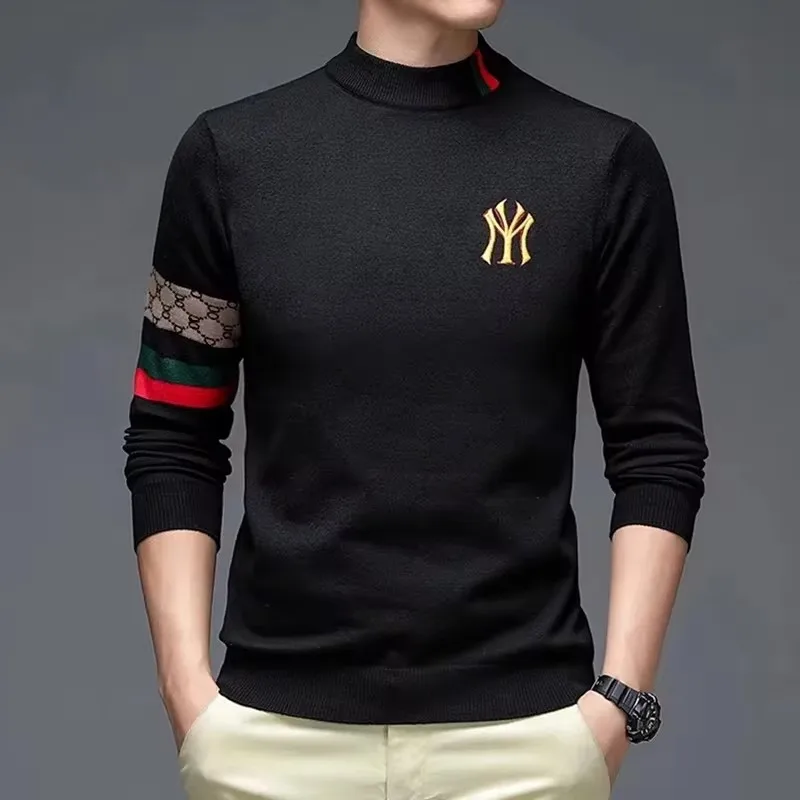 High end luxury designer brand embroidery sweater men's round neck knitted pullover autumn and winter fashion men's clothing