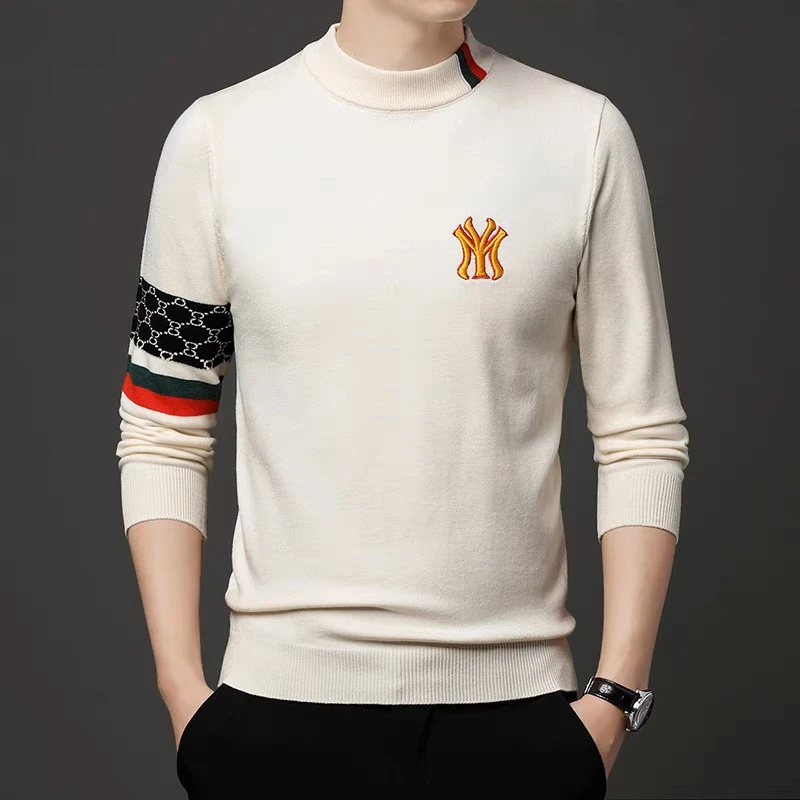 High end luxury designer brand embroidery sweater men's round neck knitted pullover autumn and winter fashion men's clothing