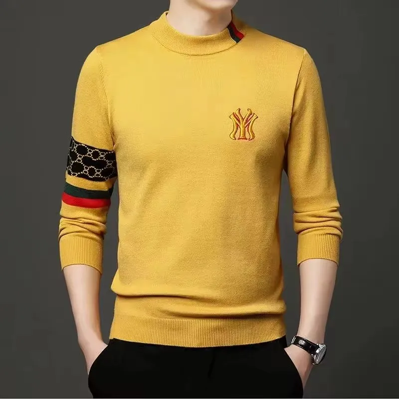 High end luxury designer brand embroidery sweater men's round neck knitted pullover autumn and winter fashion men's clothing