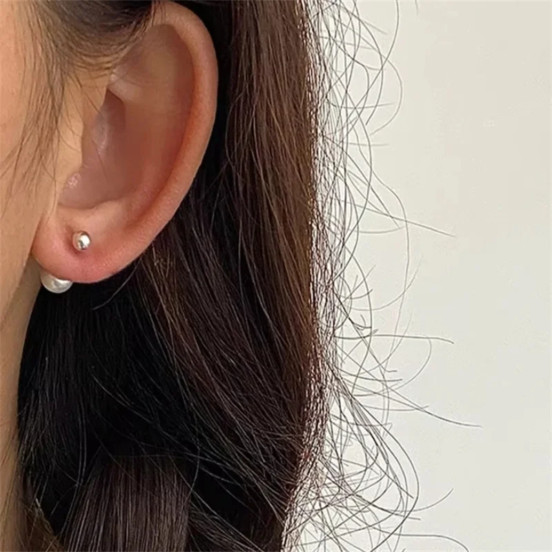 Senlissi- Genuine FreshWater Pearl Stud Earrings For Women 7-8-9 White Pink Pearls 925 Sterling Silver 18K Female Party Jewelry