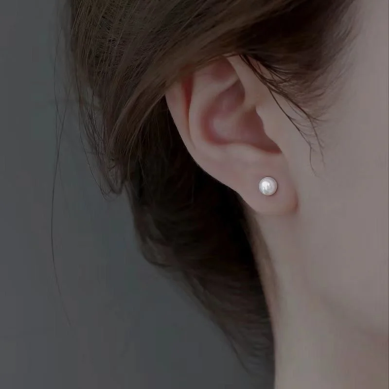 Senlissi- Genuine FreshWater Pearl Stud Earrings For Women 7-8-9 White Pink Pearls 925 Sterling Silver 18K Female Party Jewelry