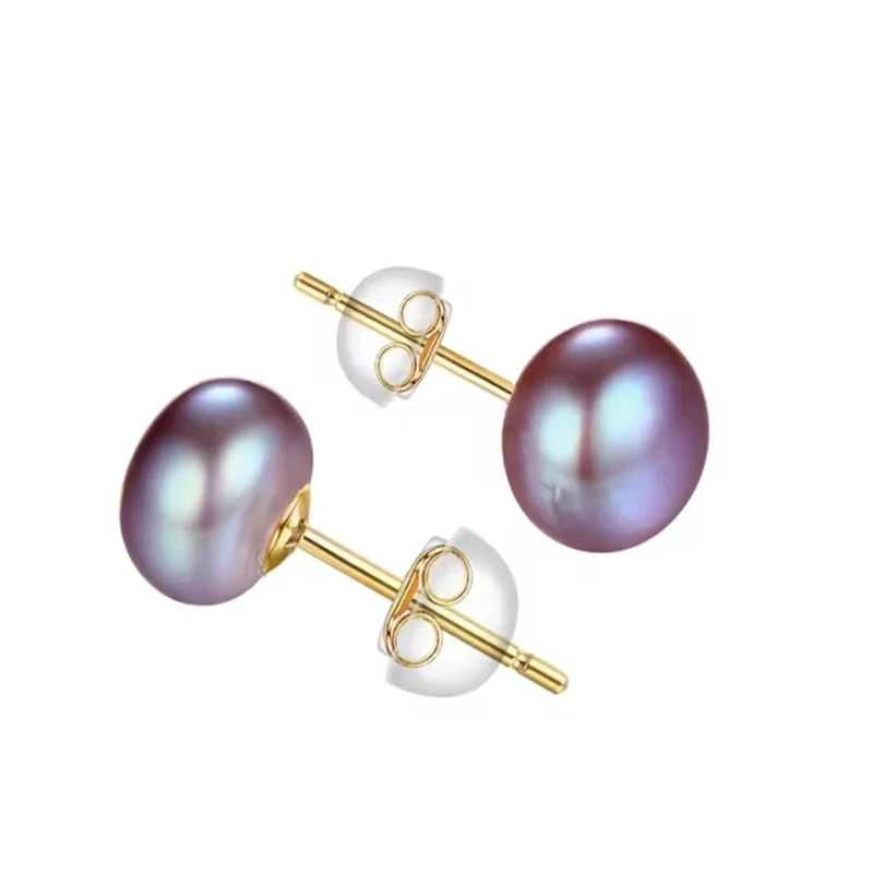 Senlissi- Genuine FreshWater Pearl Stud Earrings For Women 7-8-9 White Pink Pearls 925 Sterling Silver 18K Female Party Jewelry