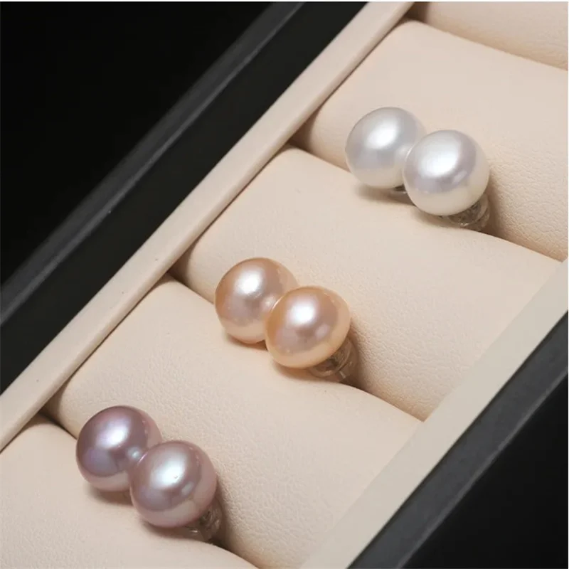 Senlissi- Genuine FreshWater Pearl Stud Earrings For Women 7-8-9 White Pink Pearls 925 Sterling Silver 18K Female Party Jewelry