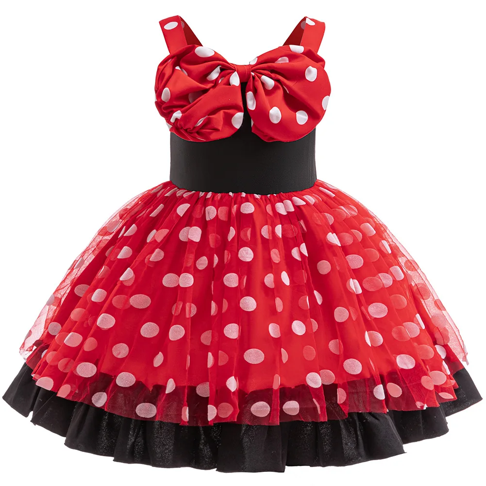 Children's Day Girls Cute Princess Dress WIith Bowknot Headband Kids Minni Polka Dot Gown For Birthday Party Carnival Costume