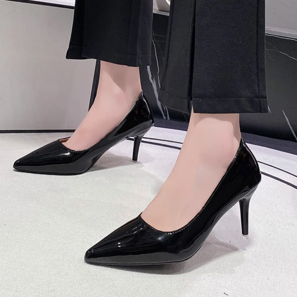 Sexy Black Sole Thin 6cm 8cm 10cm Heel High Heels Classic Style Black Office Work Shoes Light Lady Pumps Plus Size 43