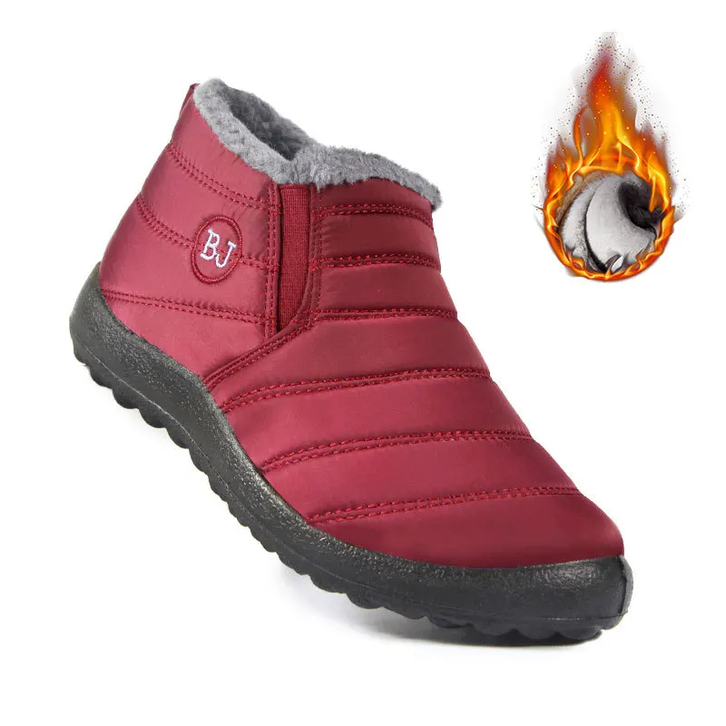 Women's comfortable and warm snow boots, purple warm plush, yellow anti slip, waterproof fishing boots, men's boots