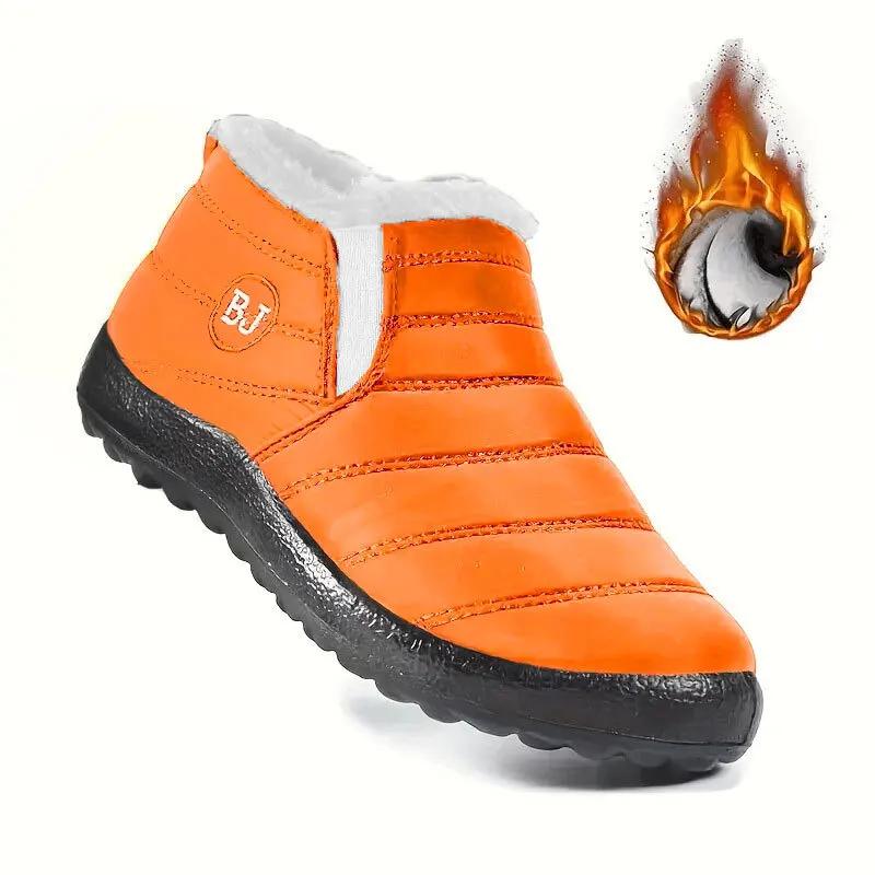 Women's comfortable and warm snow boots, purple warm plush, yellow anti slip, waterproof fishing boots, men's boots