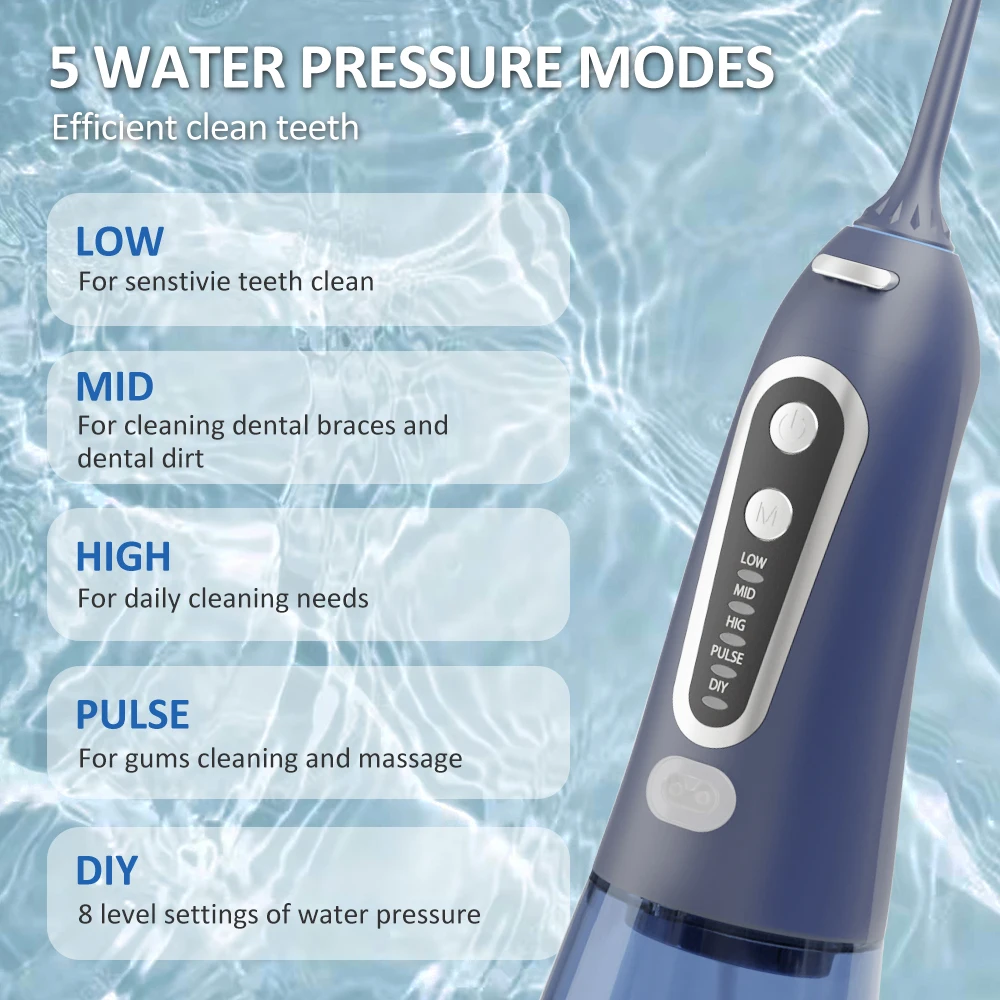 Oral Irrigator With Travel Bag Portable Water Flosser USB Rechargeable 6 Nozzles 300ml Water Tank Waterproof Dental Water Jet