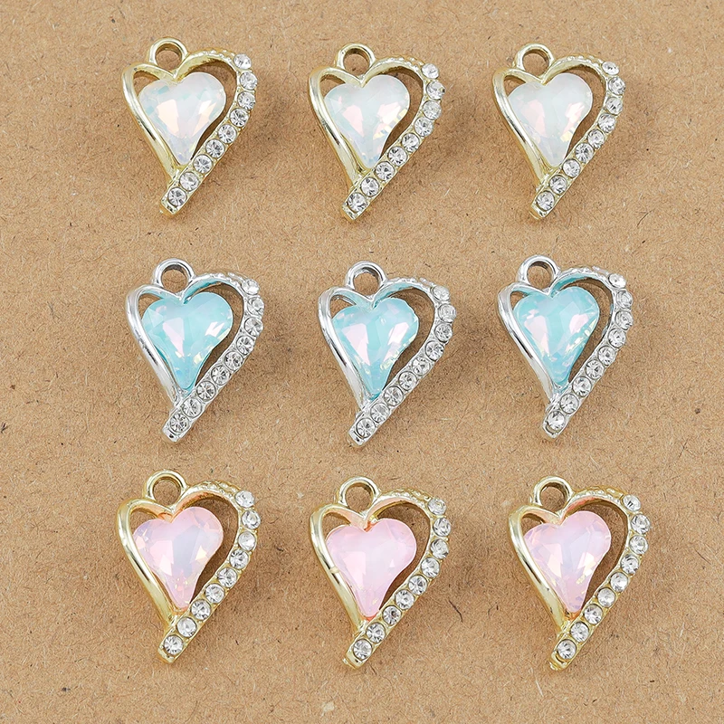 10pcs 18*15mm Crystal CZ Love Heart Charms Pendant for Jewelry Making DIY Earrings Necklace Bracelet Accessories Supplies