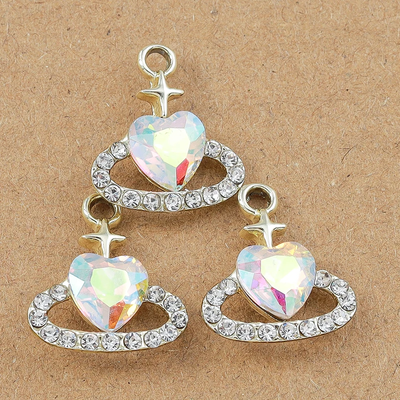 10pcs 18*15mm Crystal CZ Love Heart Charms Pendant for Jewelry Making DIY Earrings Necklace Bracelet Accessories Supplies