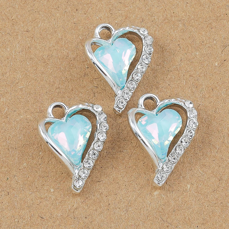 10pcs 18*15mm Crystal CZ Love Heart Charms Pendant for Jewelry Making DIY Earrings Necklace Bracelet Accessories Supplies
