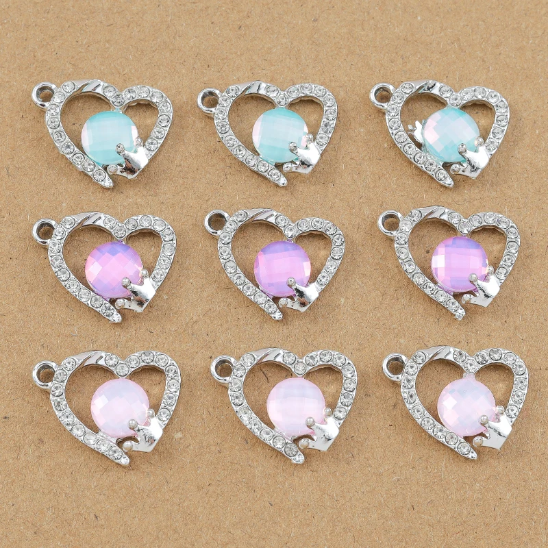 10pcs 18*15mm Crystal CZ Love Heart Charms Pendant for Jewelry Making DIY Earrings Necklace Bracelet Accessories Supplies