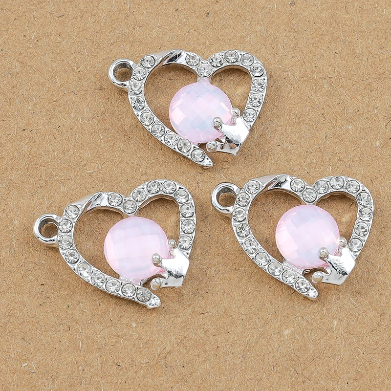 10pcs 18*15mm Crystal CZ Love Heart Charms Pendant for Jewelry Making DIY Earrings Necklace Bracelet Accessories Supplies