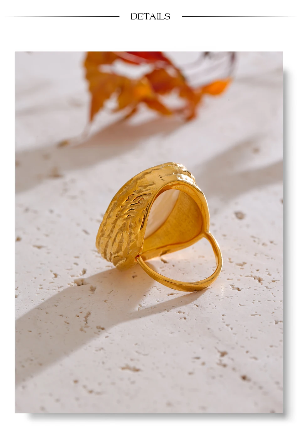 Yhpup Thicker Shell Stone Adjustable Open Ring 2025 Stainless Steel Cast Fashion Exclusive Finger Jewelry 18K PVD Plated