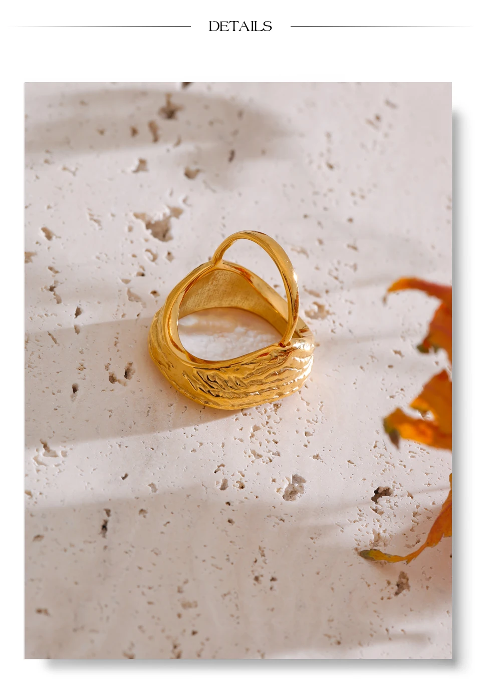Yhpup Thicker Shell Stone Adjustable Open Ring 2025 Stainless Steel Cast Fashion Exclusive Finger Jewelry 18K PVD Plated
