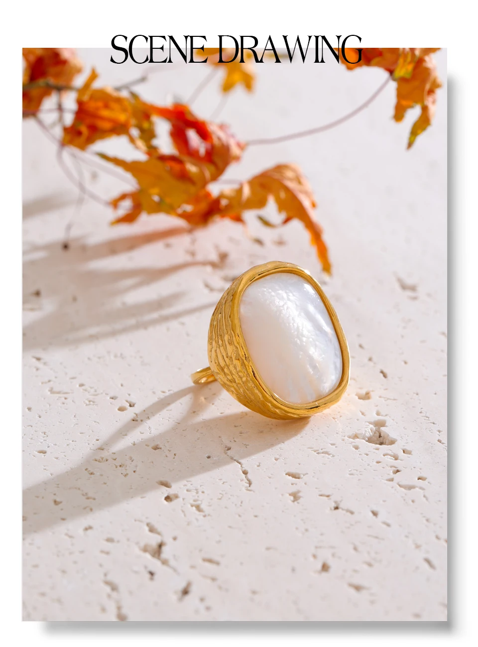 Yhpup Thicker Shell Stone Adjustable Open Ring 2025 Stainless Steel Cast Fashion Exclusive Finger Jewelry 18K PVD Plated