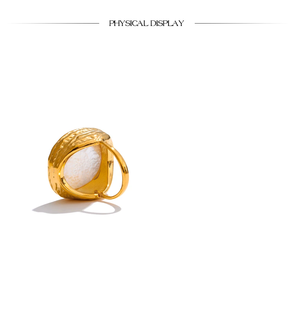 Yhpup Thicker Shell Stone Adjustable Open Ring 2025 Stainless Steel Cast Fashion Exclusive Finger Jewelry 18K PVD Plated