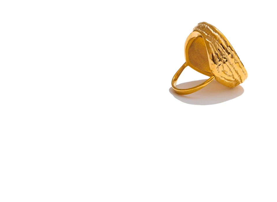 Yhpup Thicker Shell Stone Adjustable Open Ring 2025 Stainless Steel Cast Fashion Exclusive Finger Jewelry 18K PVD Plated