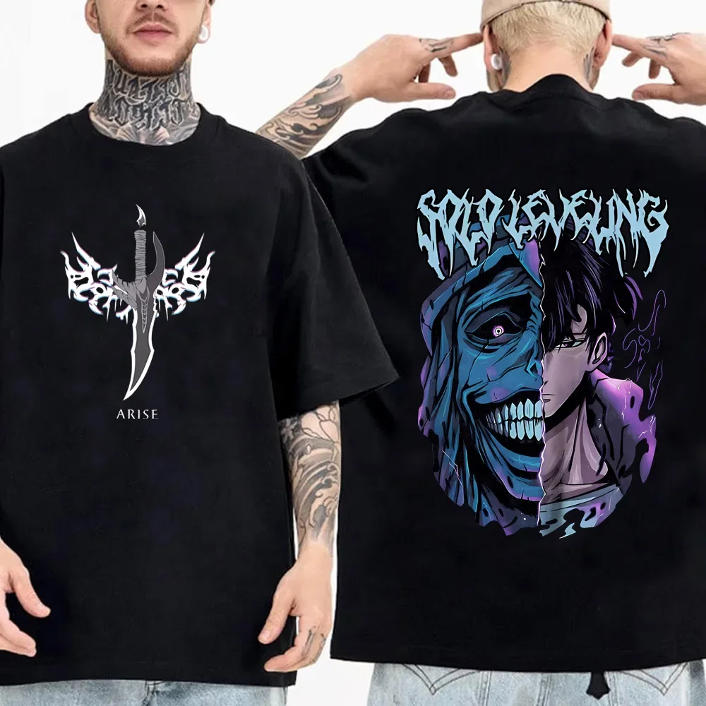 Hot Solo Leveling Statue of God Shirt Sung Jinwoo Shirt Anime Graphic Tees Anime High Quality Cotton T Shirt Tops Streetwear