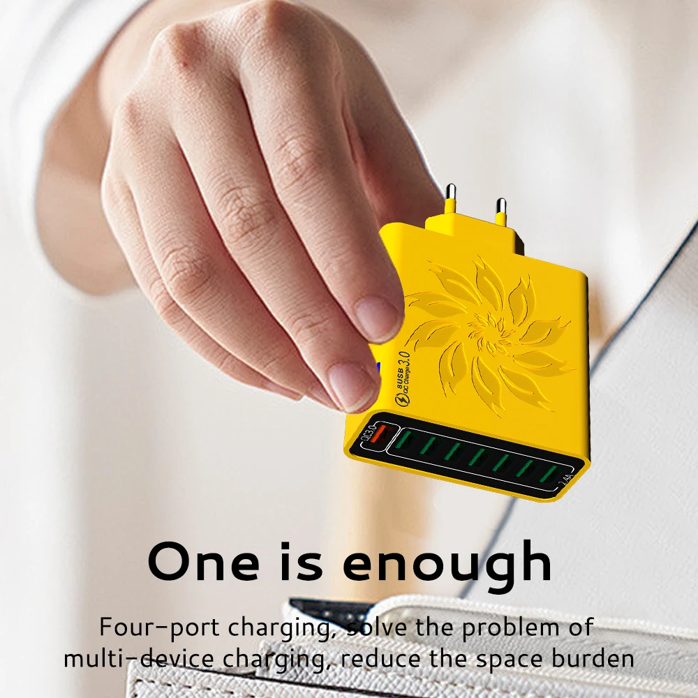 8 Ports USB Charger QC 5.0 Fast Charging EU US KR Plug 65W Fast Charger Power Adapter For iPhone 15 Xiaomi Samsung Wall Charger