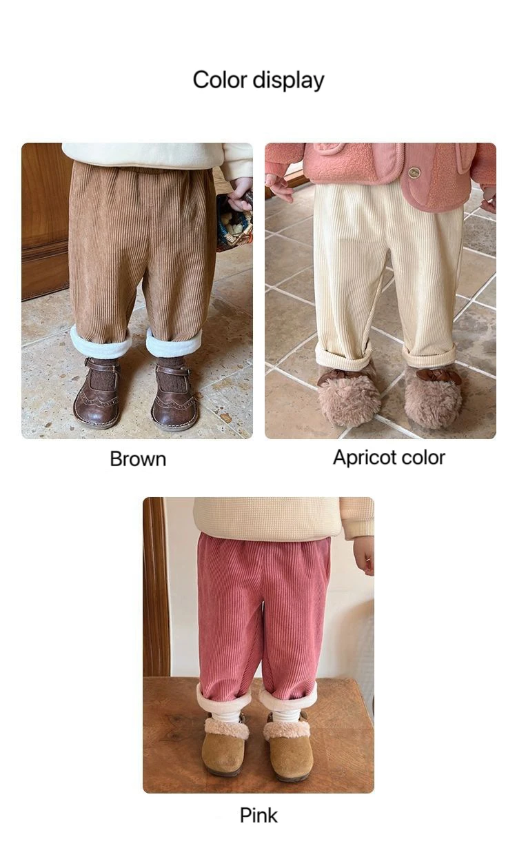 1pcs Boys Girls Winter Velvet Corduroy Kid Pants Little Bear Cartoon Mid Waist Warm Pantalone Baggy Thick Plush Children Trouser
