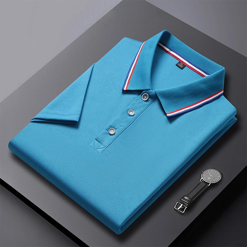2024 Solid Color Polo Shirt Men's Business Polo Collar Half sleeved Top 2024 Summer Casual Short sleeved T-shirt for Men an