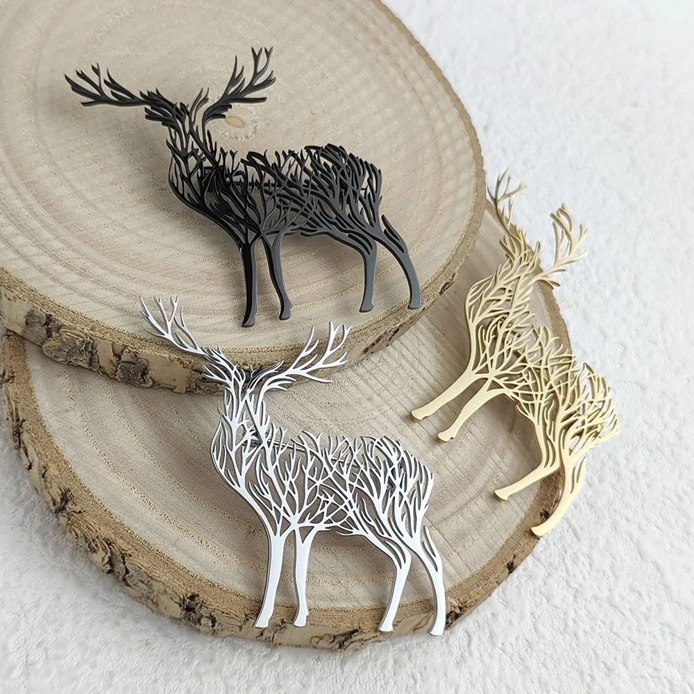 Charming punk style tree of life sika deer stainless steelGold-plated 18K brooch, black suit accessories, wedding matching set