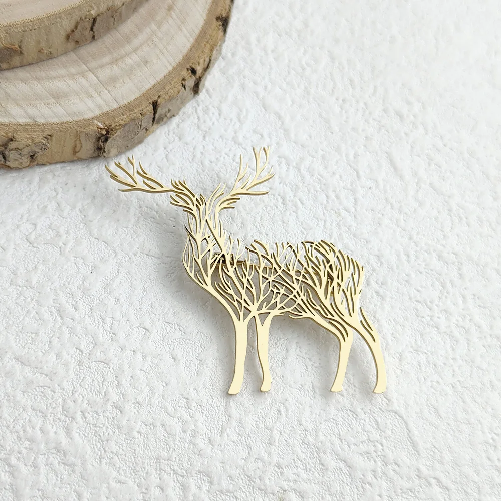 Charming punk style tree of life sika deer stainless steelGold-plated 18K brooch, black suit accessories, wedding matching set