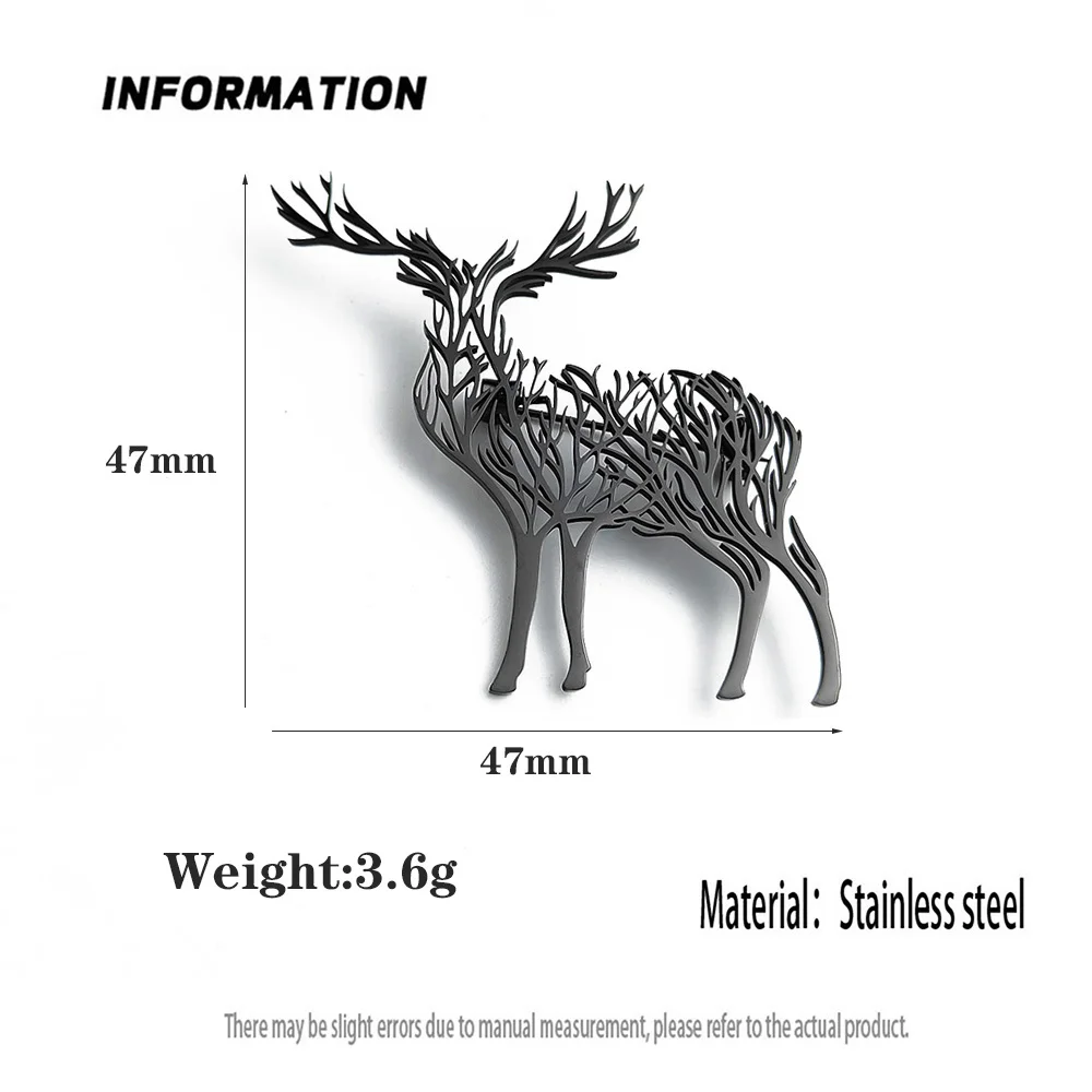 Charming punk style tree of life sika deer stainless steelGold-plated 18K brooch, black suit accessories, wedding matching set