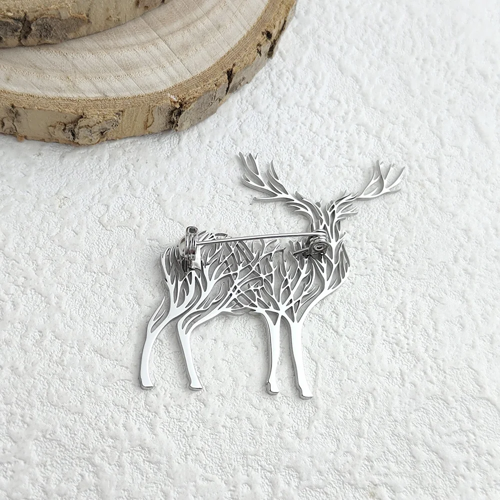 Charming punk style tree of life sika deer stainless steelGold-plated 18K brooch, black suit accessories, wedding matching set